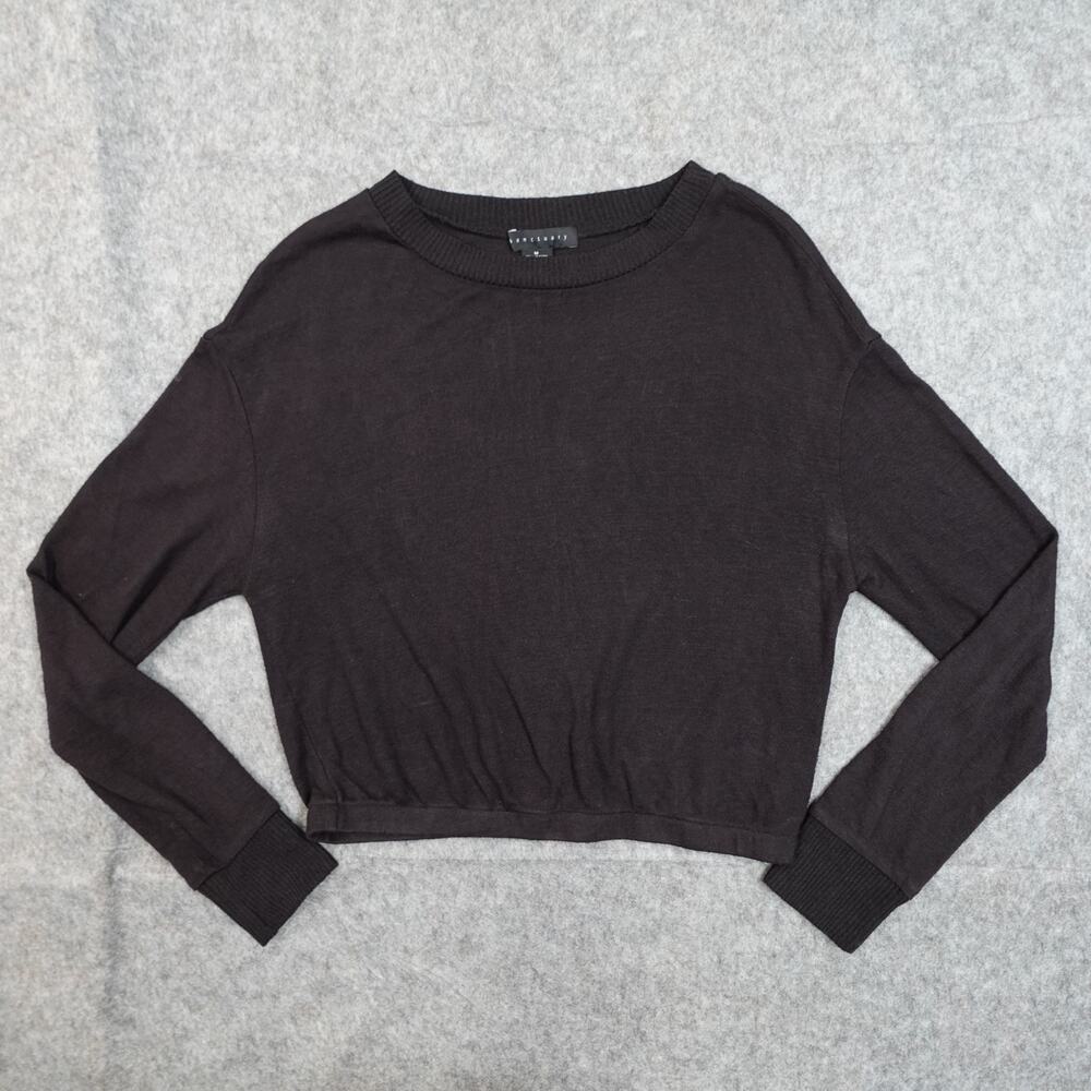Sanctuary Sweater Womens Medium Crew Neck Knit Cropped Capsule Black Casual‎